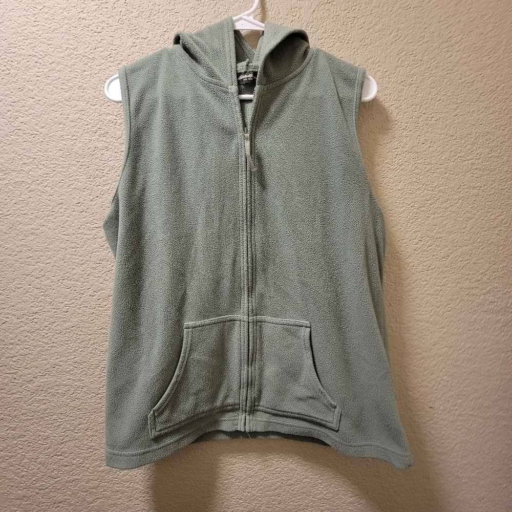 Eddie Bauer Polar Fleece Ladies Green Vest Size Large Zipper Pocket